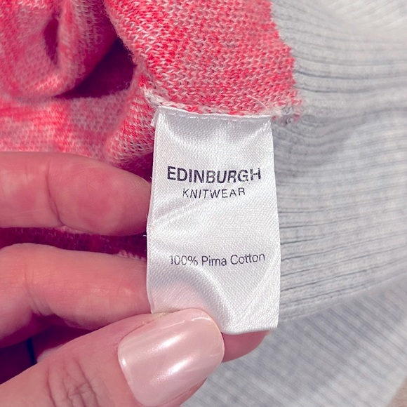 Edinburgh Knitwear Fair Isle Pima Cotton Mock Neck Pink Gray Sweater Medium - Picture 5 of 5